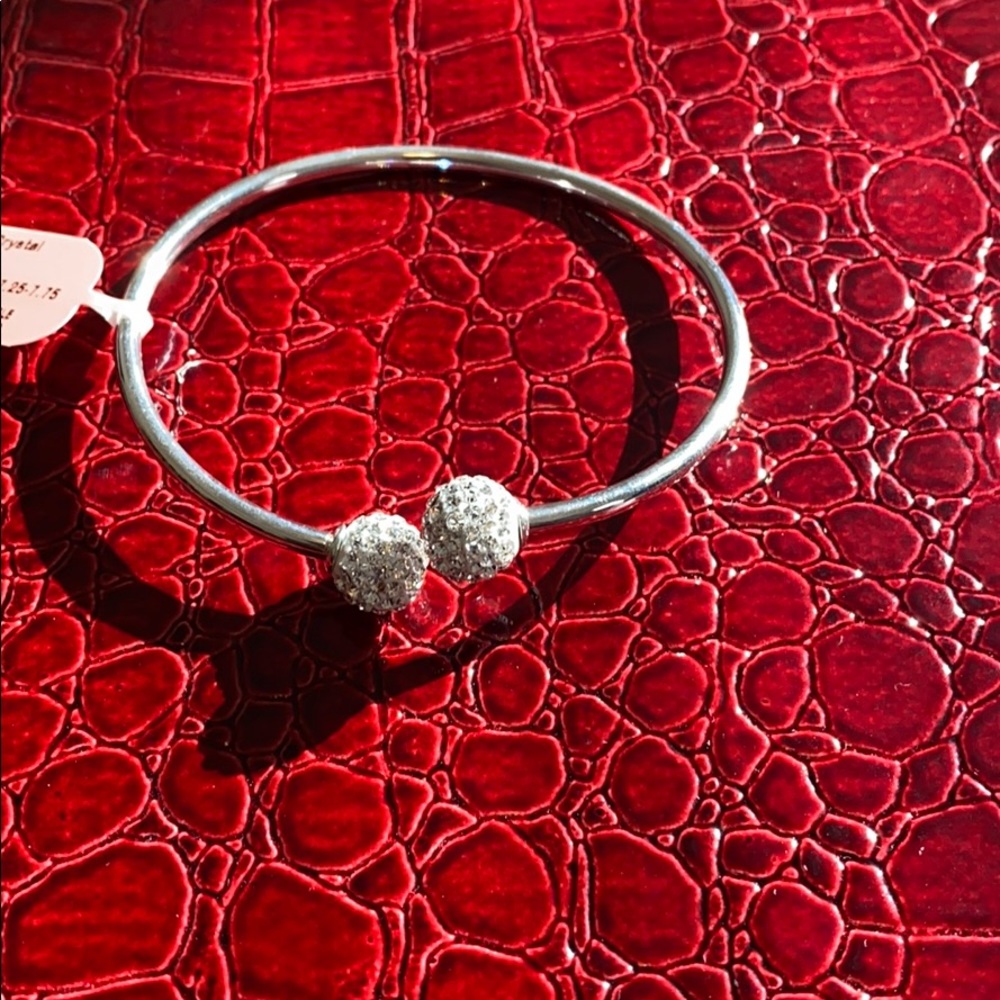 White Austrian Crystal Bangle Bracelet.